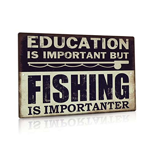 Putuo Decor Funny Fishing Metal Tin Sign, But Fishing Is Importanter Lake House Decor12 x 8 Inches