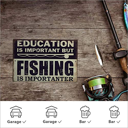 Putuo Decor Funny Fishing Metal Tin Sign, But Fishing Is Importanter Lake House Decor12 x 8 Inches