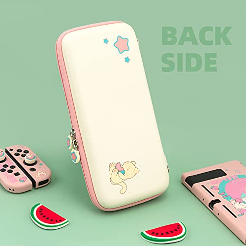 Geekshare Watermelon Cat Carry Case Compatible with Nintendo Switch/Switch OLED - Portable Hardshell Slim Travel Carrying Case fit Switch Console and Accessories