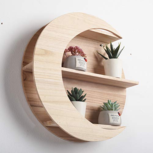 HEALLILY Crescent Moon Shelf for Crystals Wall Mounted Moon Shelf Wall Decor Farmhouse Wooden Shelf for Bathroom Bedroom Living Room