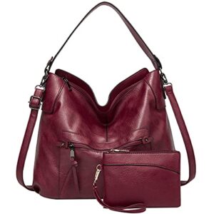 iblue hobo purses and handbags for women, faux leather shoulder bag large crossbody bags with tassel#1357 (wine)