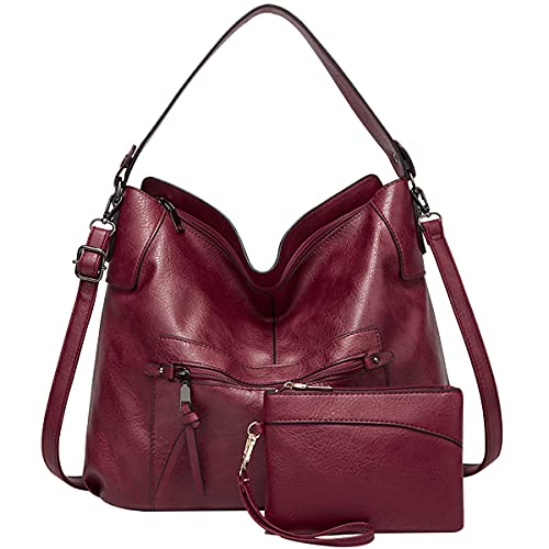 Iblue Hobo Purses and Handbags for Women, Faux Leather Shoulder Bag Large Crossbody Bags with Tassel#1357 (Wine)