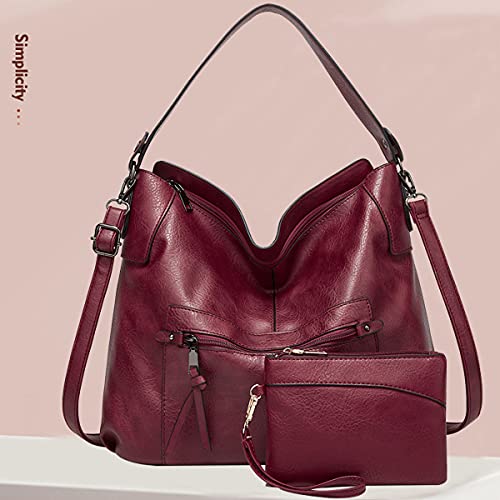 Iblue Hobo Purses and Handbags for Women, Faux Leather Shoulder Bag Large Crossbody Bags with Tassel#1357 (Wine)