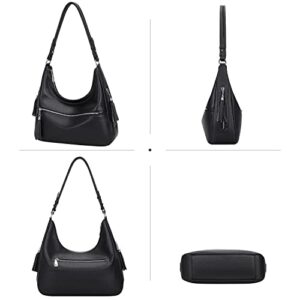 Over Earth Genuine Leather Purses and Handbags for Women Hobo Purse Shoulder Tote Bag Ladies Crossbody Bag with Tassel Medium(O106-2E Black)