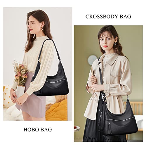 Over Earth Genuine Leather Purses and Handbags for Women Hobo Purse Shoulder Tote Bag Ladies Crossbody Bag with Tassel Medium(O106-2E Black)