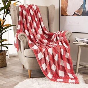 MIULEE Buffalo Plaid Fleece Throw Blanket for Sofa Couch Bed, Red and White Checkered Decor, Super Soft Lightweight Cozy Warm Fuzzy Geometric Microfiber Flannel Blanket for All Seasons, 50" X 60"