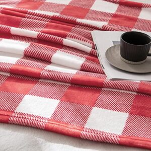 MIULEE Buffalo Plaid Fleece Throw Blanket for Sofa Couch Bed, Red and White Checkered Decor, Super Soft Lightweight Cozy Warm Fuzzy Geometric Microfiber Flannel Blanket for All Seasons, 50" X 60"