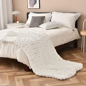 chyoul chenille chunky knit blanket hand made warm throw cozy crochet blanket warm gift white 40″x80″（three seater sofa/twin size）