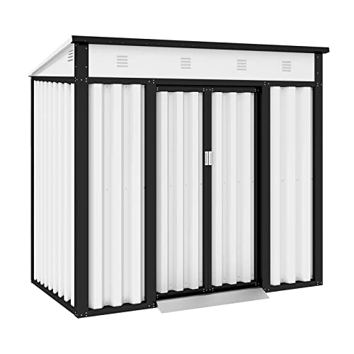 Crownland Storage Shed Tool House 4 X 6 FT Outdoor Garden Steel Shed with Sliding Door for Backyard ( White )