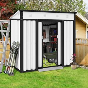 Crownland Storage Shed Tool House 4 X 6 FT Outdoor Garden Steel Shed with Sliding Door for Backyard ( White )