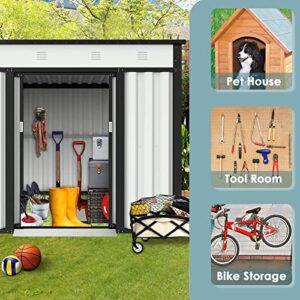 Crownland Storage Shed Tool House 4 X 6 FT Outdoor Garden Steel Shed with Sliding Door for Backyard ( White )