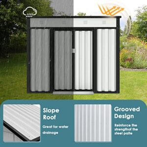 Crownland Storage Shed Tool House 4 X 6 FT Outdoor Garden Steel Shed with Sliding Door for Backyard ( White )