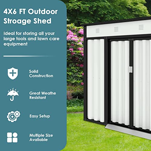 Crownland Storage Shed Tool House 4 X 6 FT Outdoor Garden Steel Shed with Sliding Door for Backyard ( White )