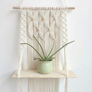 Geepro Boho Wall Decor Macrame Wall Hanging Shelf Indoor Window Plant Hanger for Wall Biege