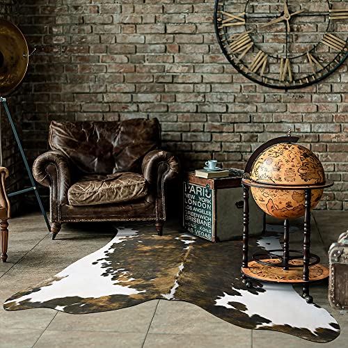 Amearea Faux Cowhide Rug, Premium Cow Print Rugs for Bedroom, Large Cow Hide Area Rug, Faux Fur Animal Hide Carpets for Livingroom, Kids Bedroom, Dining Western Decor Mat, Dark Brown 4.6x5.2 Feet