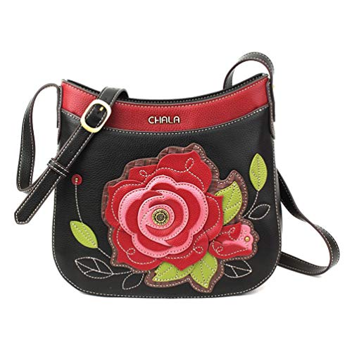 Chala Group Chala Handbags Rose Crescent Crossbody Handbag Purse BlackMulti