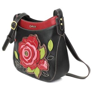 Chala Group Chala Handbags Rose Crescent Crossbody Handbag Purse BlackMulti