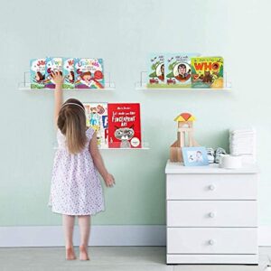 JUOIFIP Clear Acrylic Floating Shelves 2 Pack, 15” Modern Acrylic Picture Display Shelves, Wall Mounted Storage Shelf for Home, Kitchen,Office, Invisible Kids Bookshelf Spice Rack