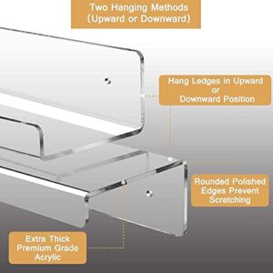 JUOIFIP Clear Acrylic Floating Shelves 2 Pack, 15” Modern Acrylic Picture Display Shelves, Wall Mounted Storage Shelf for Home, Kitchen,Office, Invisible Kids Bookshelf Spice Rack