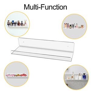 JUOIFIP Clear Acrylic Floating Shelves 2 Pack, 15” Modern Acrylic Picture Display Shelves, Wall Mounted Storage Shelf for Home, Kitchen,Office, Invisible Kids Bookshelf Spice Rack