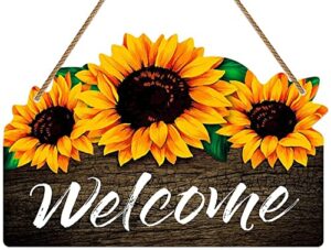 sicohome welcome sign for front door,8″x 12″ sunflower welcome sign,rustic summer welcome door hanger,welcome sign for front porch bedroom living room indoor outdoor kitchen home decor