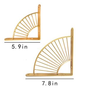 FUNWOOD Gold Metal Shelf Braket 2pcs Floating Shelves Angle L Heavy Duty Metal Supporting Wall mounting Wood Shelving Home Décor Accents Storage Kitchen Office(Wood Not Included)-7.8in