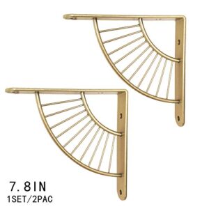 FUNWOOD Gold Metal Shelf Braket 2pcs Floating Shelves Angle L Heavy Duty Metal Supporting Wall mounting Wood Shelving Home Décor Accents Storage Kitchen Office(Wood Not Included)-7.8in