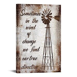 farmhouse canvas wall art for living room vintage windmill with inspirational quote pictures painting on canvas rustic brown home wall decor framed artwork ready to hang 24×36