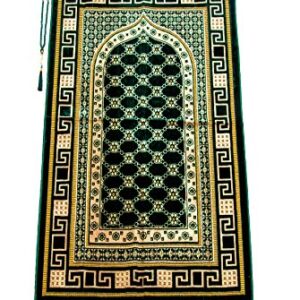 Luxury Velvet Muslim Prayer Rug with Prayer Beads | Janamaz | Sajadah | Soft Islamic Prayer Rug | Islamic Gifts | Prayer Carpet Mat, Velvet Fabric, Green