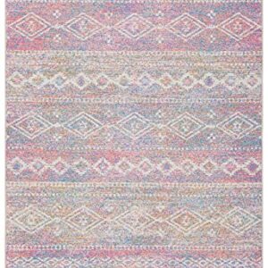 SAFAVIEH Summer Collection 4' x 6' Ivory / Pink SMR498A Boho Indoor/ Outdoor Non-Shedding Easy-Cleaning Patio Backyard Porch Deck Mudroom Accent-Rug