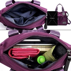 YOUNXSL Crossbody Bag for Women Waterproof Handbag Multi-Pocket Nylon Travel Shoulder Purse Purple