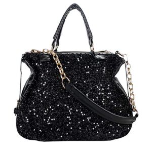 fivelovetwo women punk chain handbag purse rhinestone top-handle shoulder bag pu leather tote satchel black