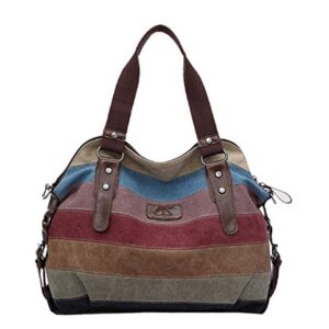 YOUNXSL Womens Shoulder Bags Canvas Hobo Handbags Multi-Color Casual Messenger Bag Top Handle Tote Crossbody Bags Stripe