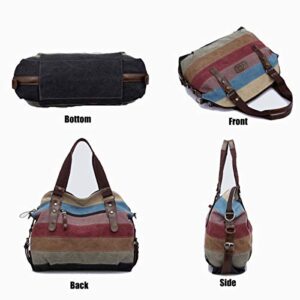 YOUNXSL Womens Shoulder Bags Canvas Hobo Handbags Multi-Color Casual Messenger Bag Top Handle Tote Crossbody Bags Stripe