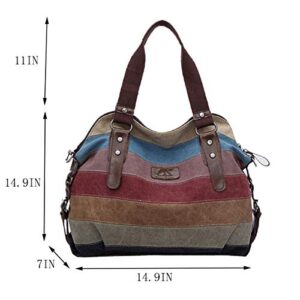 YOUNXSL Womens Shoulder Bags Canvas Hobo Handbags Multi-Color Casual Messenger Bag Top Handle Tote Crossbody Bags Stripe