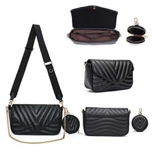 Small Quilted Crossbody Bags for Women Stylish Designer Purses and Handbags with Coin Purse including 2 Size Bag (Black)