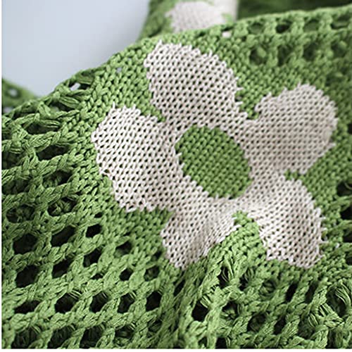 ergou Flower Crochet Tote Bag, Woven Beach Totes Bags for Women, Simple Knitting Hollow Out Shoulder Beach Bag Casual Laziness-Style Handmade Weaving Large capacity Handbag (Green)