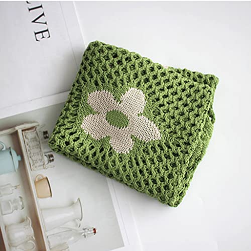 ergou Flower Crochet Tote Bag, Woven Beach Totes Bags for Women, Simple Knitting Hollow Out Shoulder Beach Bag Casual Laziness-Style Handmade Weaving Large capacity Handbag (Green)