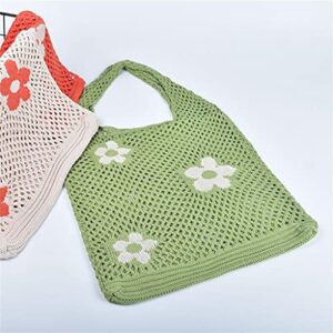 ergou Flower Crochet Tote Bag, Woven Beach Totes Bags for Women, Simple Knitting Hollow Out Shoulder Beach Bag Casual Laziness-Style Handmade Weaving Large capacity Handbag (Green)