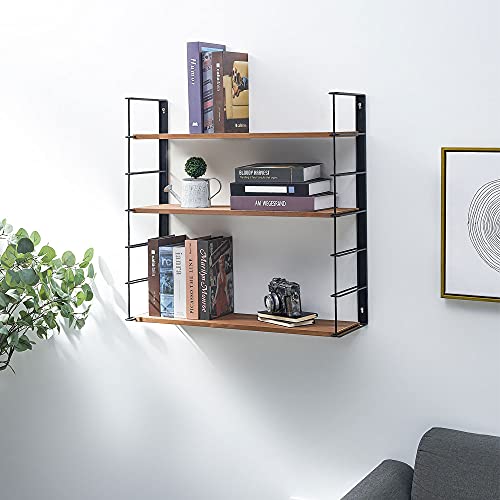 TOYLNGA Floating Shelves,3 Tier Industrial Bookcases,Wall Mounted Hanging Shelf,Modern Book Shelves Shelving for Bedroom, Living Room,Office Storage & Organization (Black)