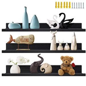 Lavezee 47 Inch + 36 Inch Black Floating Wall Ledge Shelves Set of 3