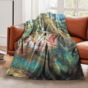 bass fish fishing throw blanket super soft flannel blanket decorative sofa blanket for kids adults warm cozy 60″x50″ couch blankets for living room home travel camping beach