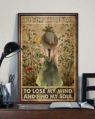 Into The Garden I Go to Lose My Mind Painting Metal Plate Vintage Coffee Wall Coffee Bar Decor Metal Sign 8x12 inch
