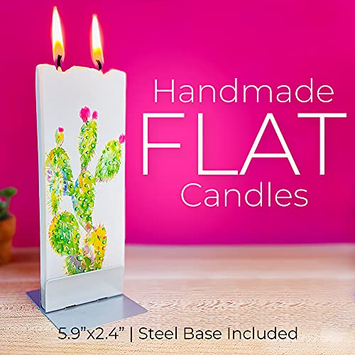 FLATYZ Handmade Flat Candle - Jack-O'-Lantern Haunted House | Hand Painted, Unscented Decorative Candles | Drip-Resistant & Smoke-Free 2 Wick Candle for Home & Room Decor | Steel Stand Included