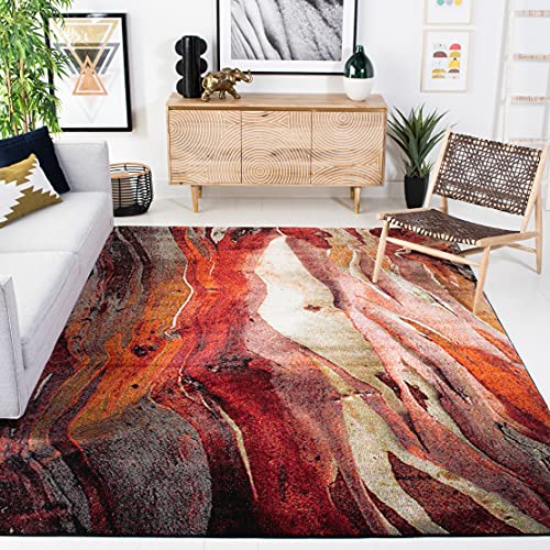 SAFAVIEH Glacier Collection 11' Square Red / Multi GLA126A Modern Abstract Non-Shedding Living Room Bedroom Dining Home Office Area Rug