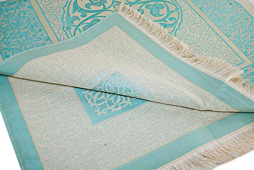 Muslim Prayer Rug and Prayer Beads with Elegant Cylinder Gift Box | Janamaz | Sajadah | Soft Islamic Prayer Rug | Islamic Gifts Set | Prayer Carpet Mat, Taffeta Fabric, Blue