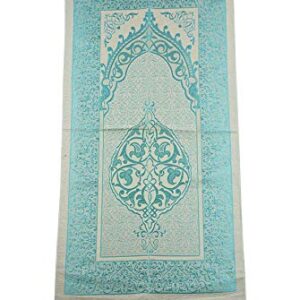 Muslim Prayer Rug and Prayer Beads with Elegant Cylinder Gift Box | Janamaz | Sajadah | Soft Islamic Prayer Rug | Islamic Gifts Set | Prayer Carpet Mat, Taffeta Fabric, Blue