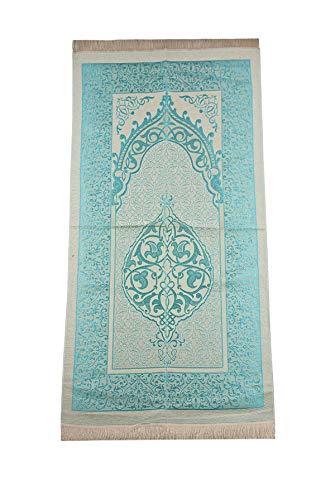 Muslim Prayer Rug and Prayer Beads with Elegant Cylinder Gift Box | Janamaz | Sajadah | Soft Islamic Prayer Rug | Islamic Gifts Set | Prayer Carpet Mat, Taffeta Fabric, Blue