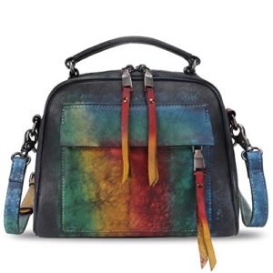 genuine leather satchel purse for women retro cowhide handmade top handle handbag designer crossbody bag (multicolor2)