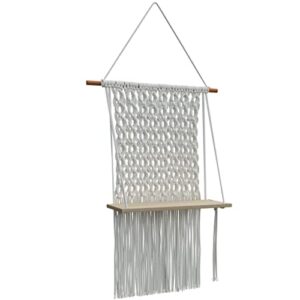 sunshine treasures boho chic macrame wall hanging floating shelf. colors: natural white, natural wood; no assembly required